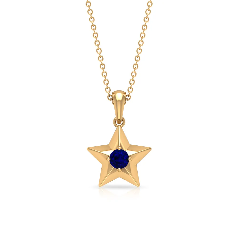 0.25 CT Blue Sapphire and Gold Star Pendant for Woman