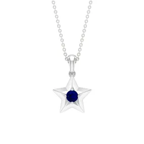 0.25 CT Blue Sapphire and Gold Star Pendant for Woman