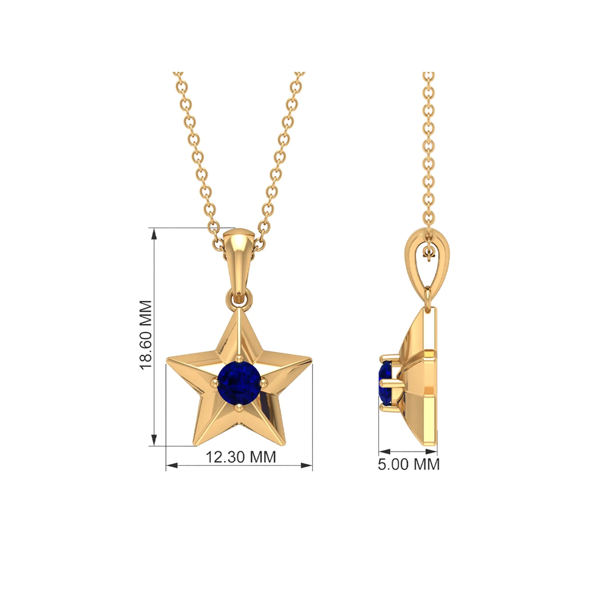 0.25 CT Blue Sapphire and Gold Star Pendant for Woman