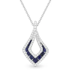 0.34Ct Sapphire 16"pendant Necklace In 14K White Gold