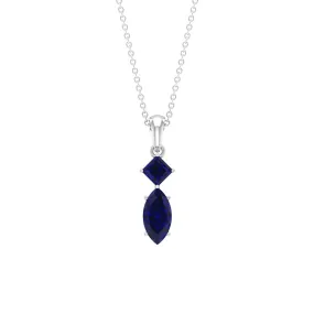 1 CT Two Stone Pendant Necklace with Lab Created Blue Sapphire