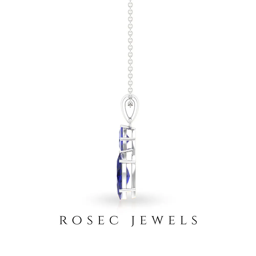 1 CT Two Stone Pendant Necklace with Lab Created Blue Sapphire