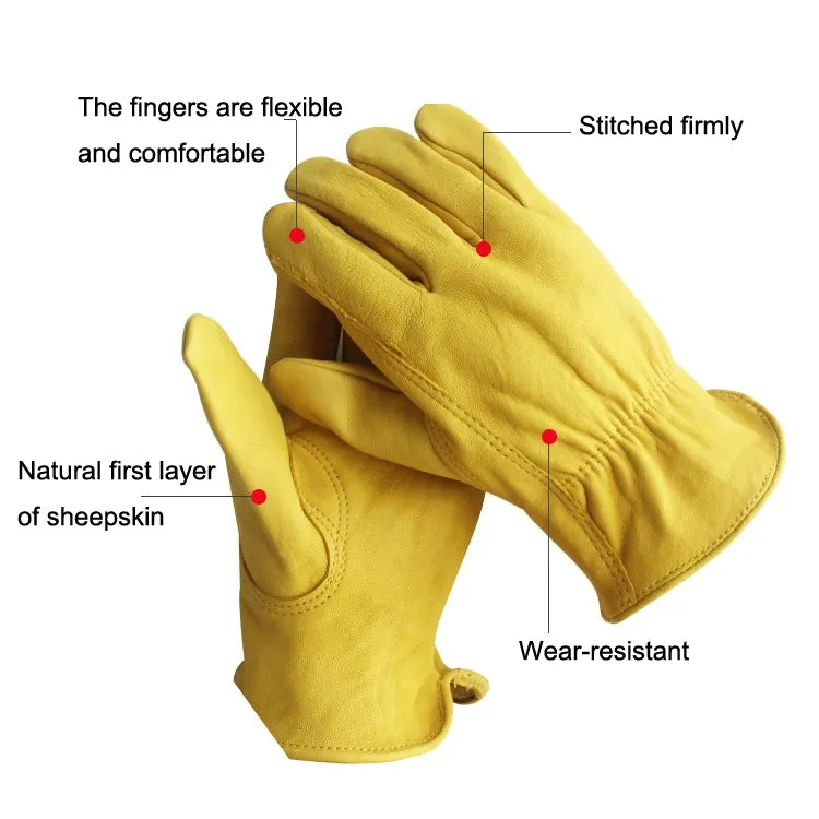 1 Pair JJ-5002 Outdoor Riding Gardening Genuine Leather Safety Gloves, Size: S