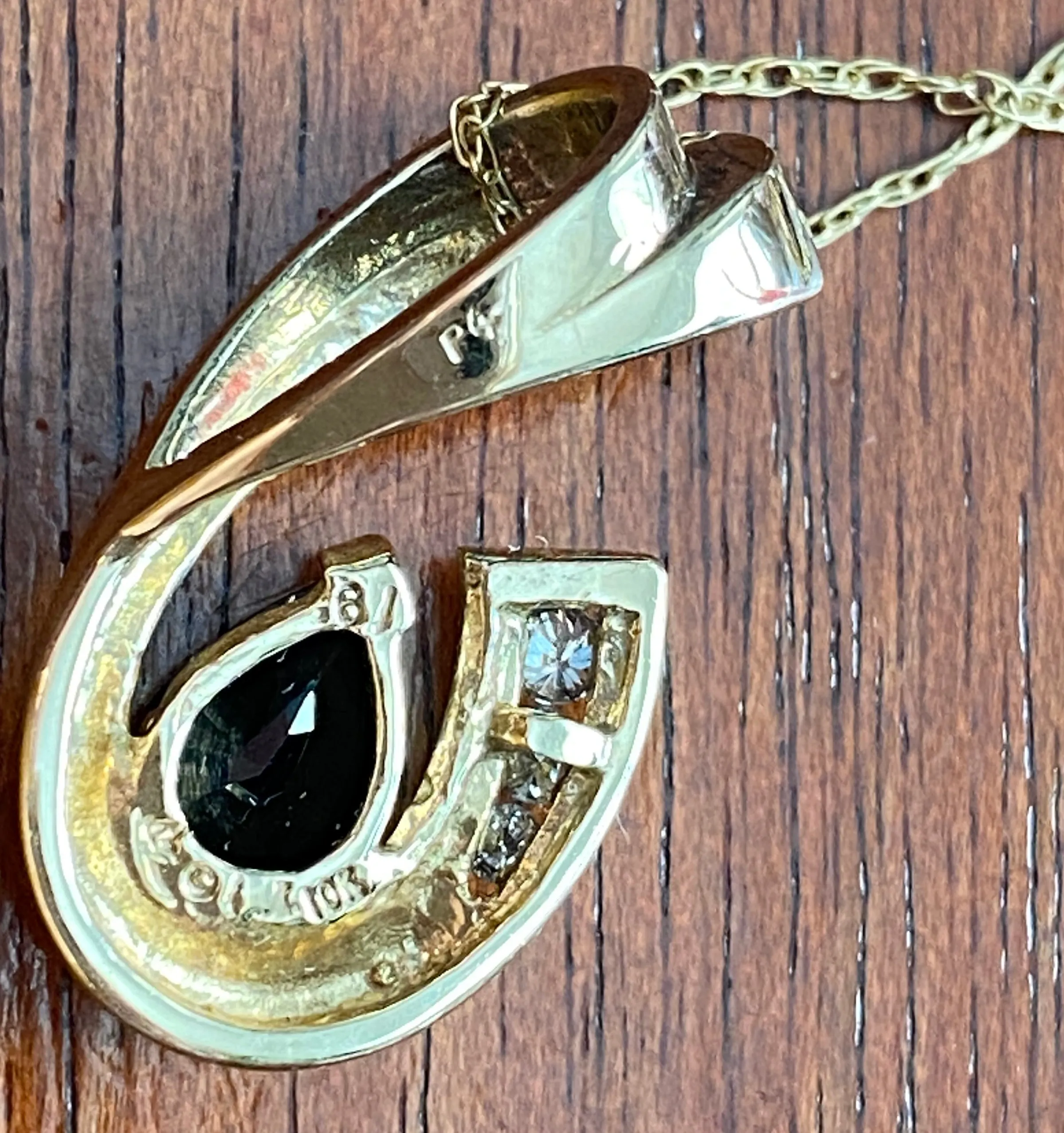 10k Yellow Gold Chain Necklace with Sapphire Diamond Accent Slide Pendant