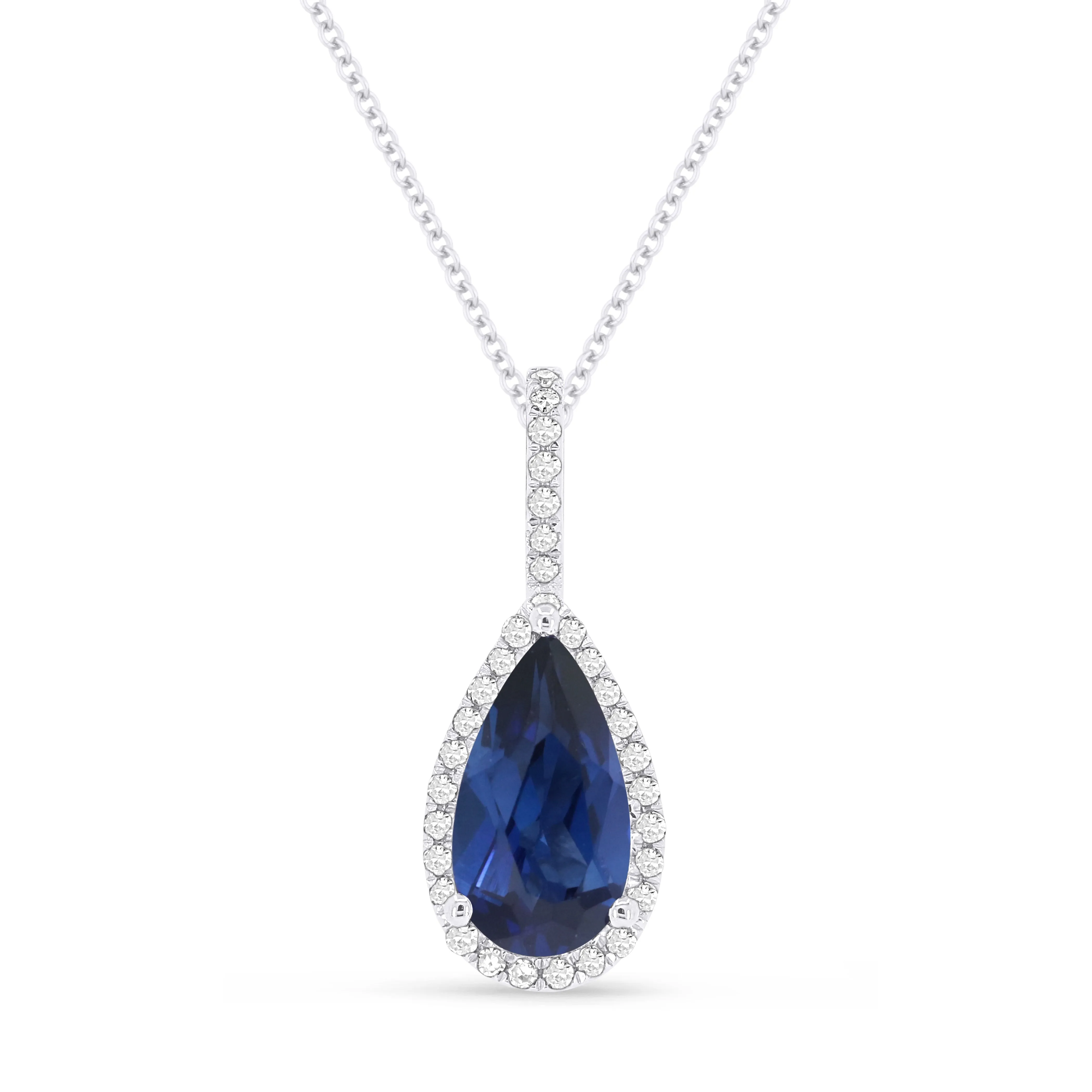 1.28Ct Created Sapphire 16"pendant Necklace In 14K White Gold