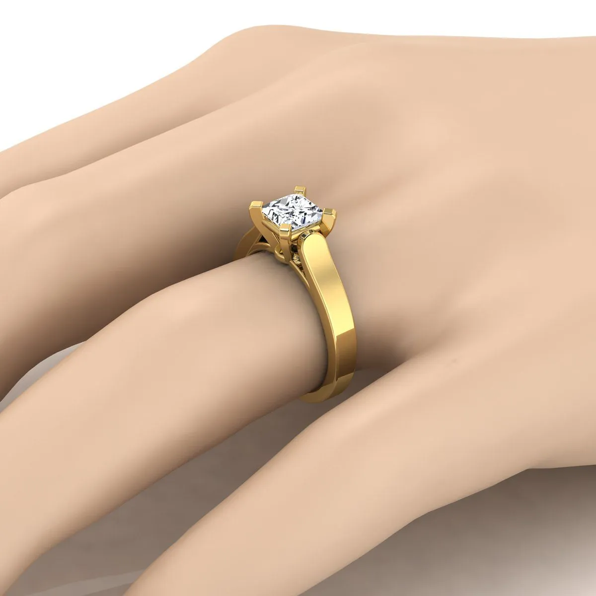 1/2ctw Princess Cut Diamond Solitaire Engagement Ring With Cathedral Setting And Squared Edge Shank In 14k Yellow Gold