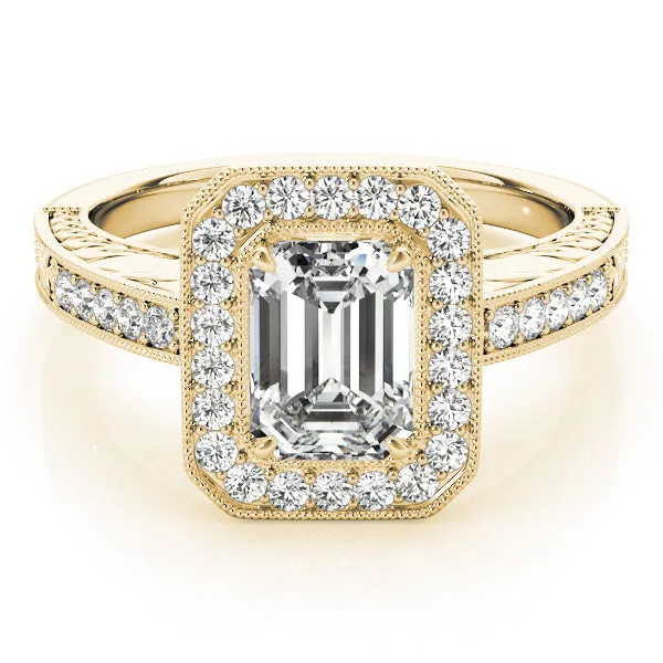 14K Emerald Cut Halo Vintage Engagement Ring