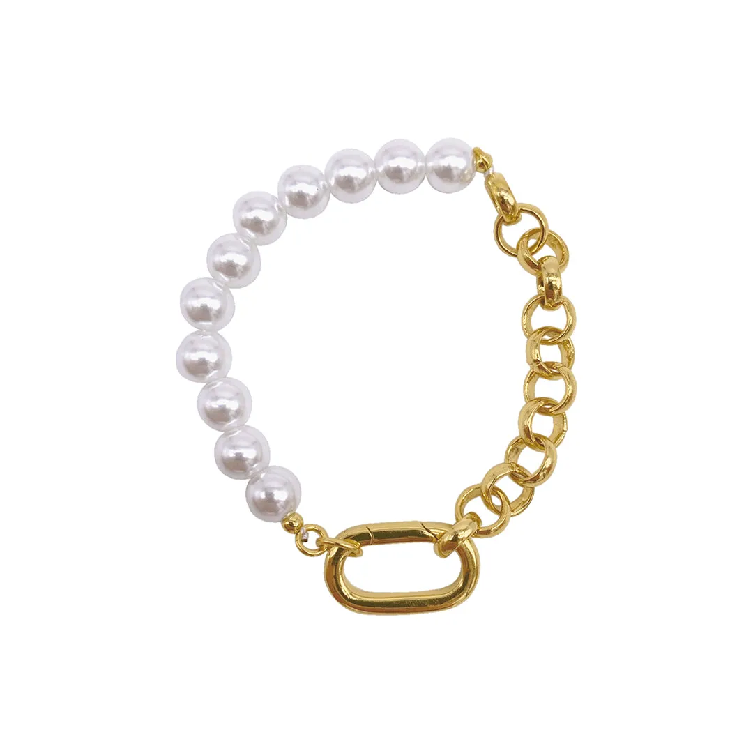 14k Gold Plated Pearl Chain Half and Half Bracelet