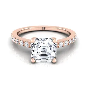 14K Rose Gold Asscher Cut Simple Linear Diamond Pave Engagement Ring -1/5ctw