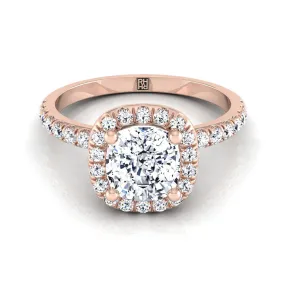 14K Rose Gold Cushion Classic Halo Linear Diamond Engagement Ring -1/3ctw