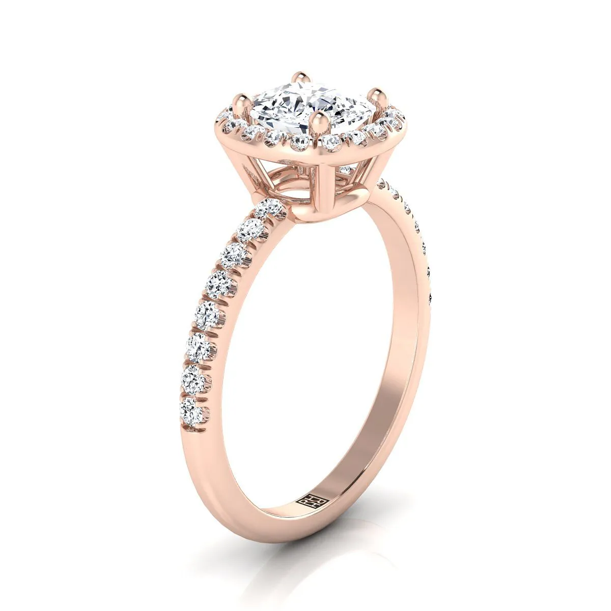 14K Rose Gold Cushion Classic Halo Linear Diamond Engagement Ring -1/3ctw