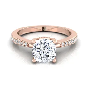 14K Rose Gold Cushion Diamond Tapered Pave Engagement Ring -1/8ctw