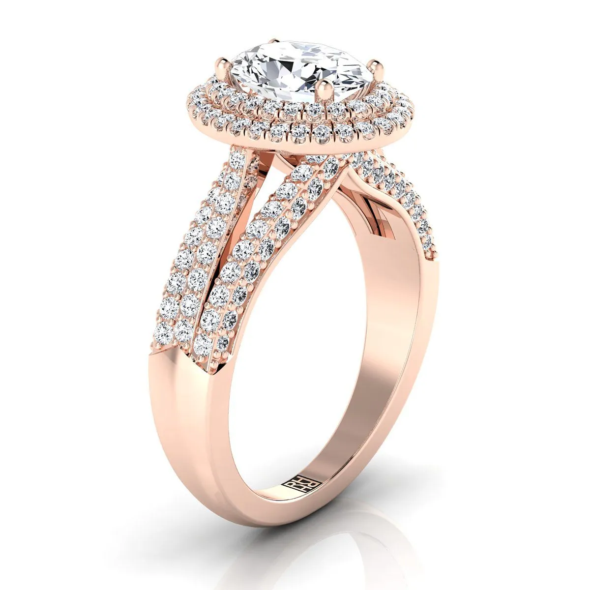 14K Rose Gold Oval Extraordinary Three Tier Diamond Halo Crown Engagement Ring -7/8ctw