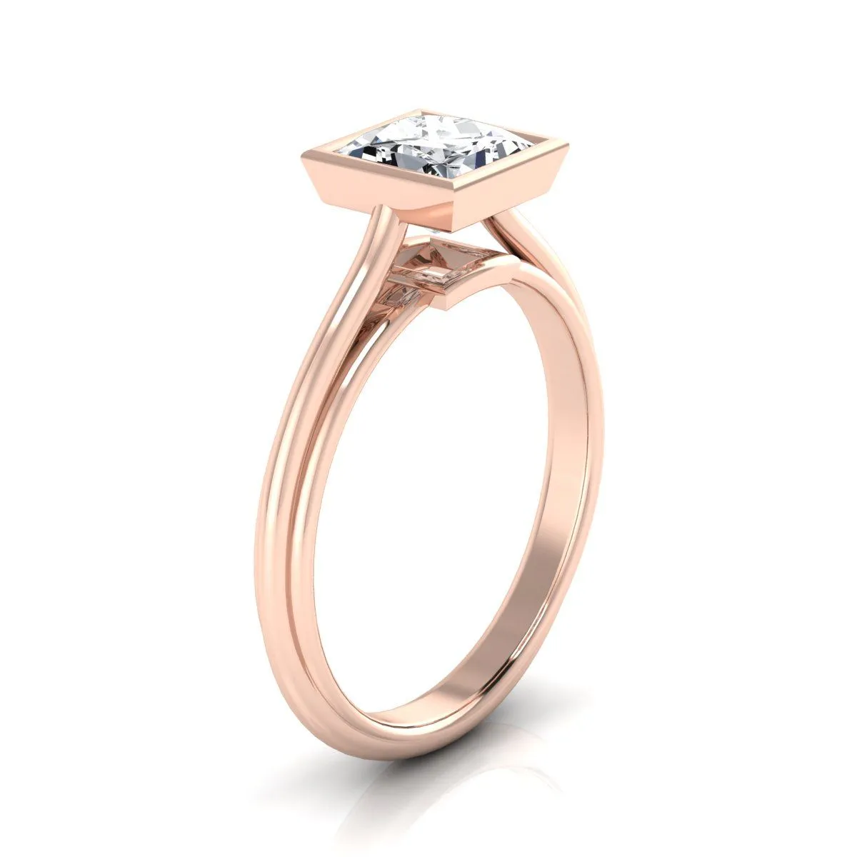 14K Rose Gold Princess Cut  Bezel Halo Cathedral Solitaire Engagement Ring