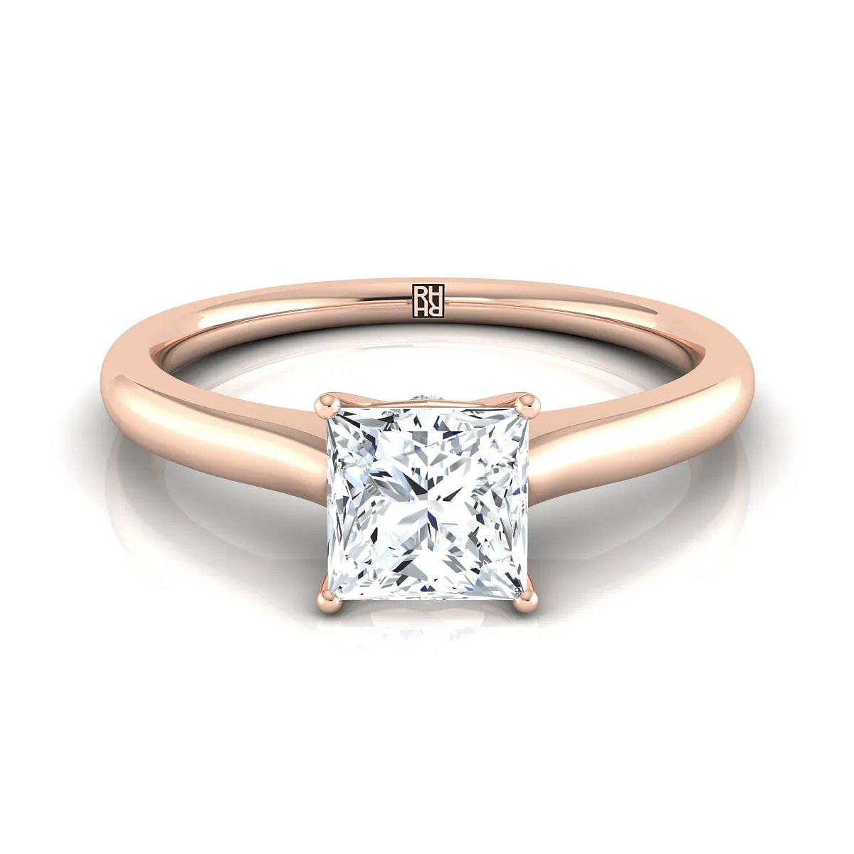 14K Rose Gold Princess Cut Cathedral Solitaire Surprise Secret Stone Engagement Ring