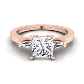 14K Rose Gold Princess Cut Diamond Tapered Baguette Accent Engagement Ring -1/4ctw