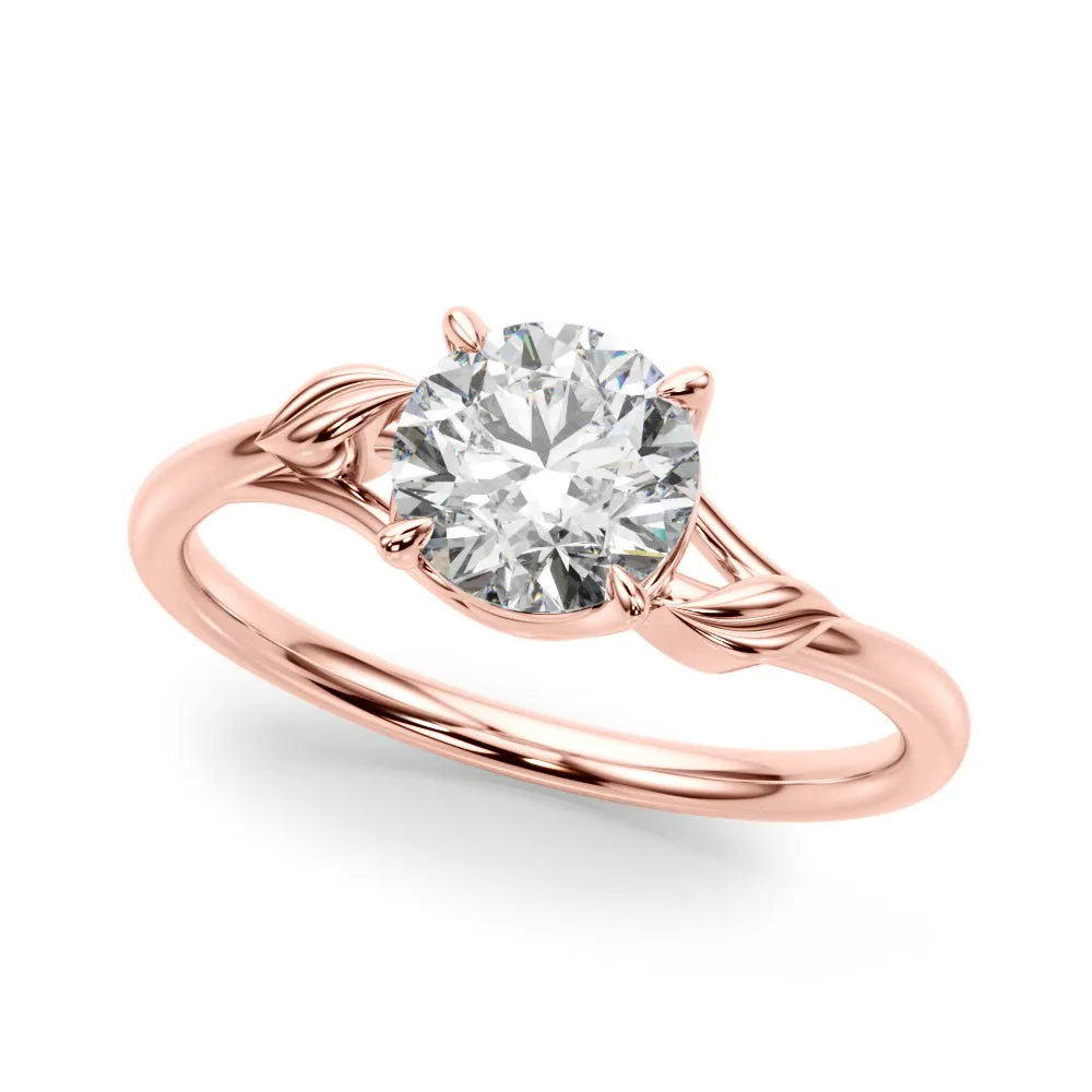 14K Solitaire Leaf Wave Engagement Ring