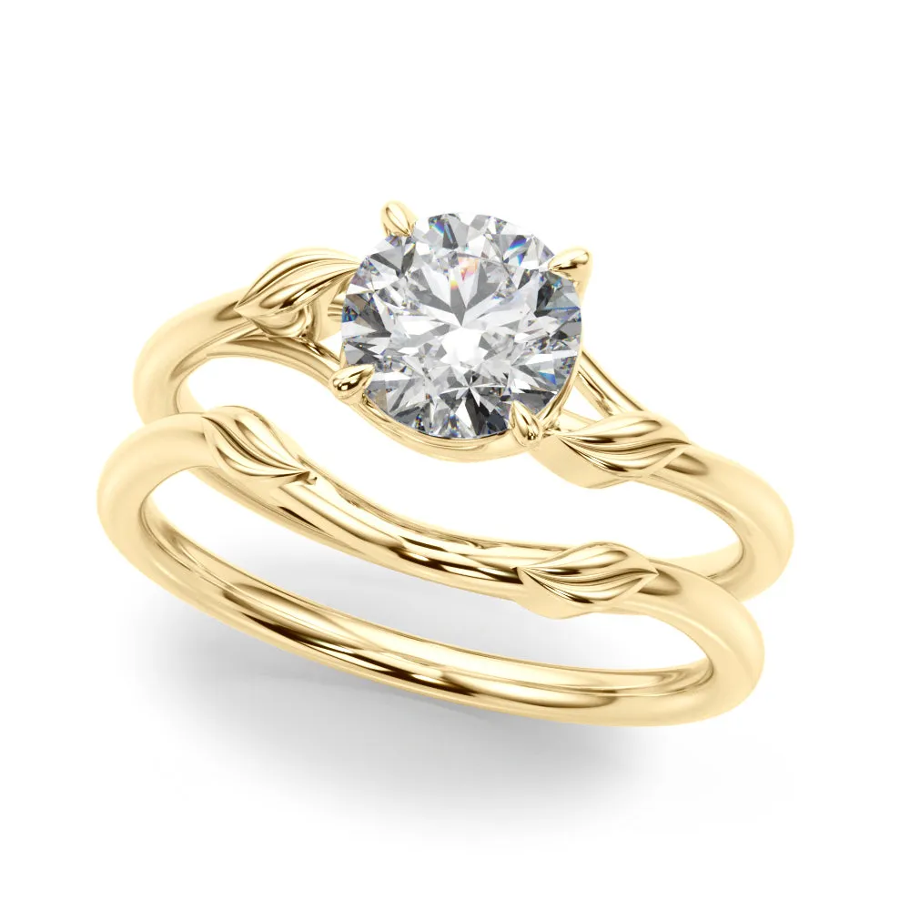 14K Solitaire Leaf Wave Engagement Ring