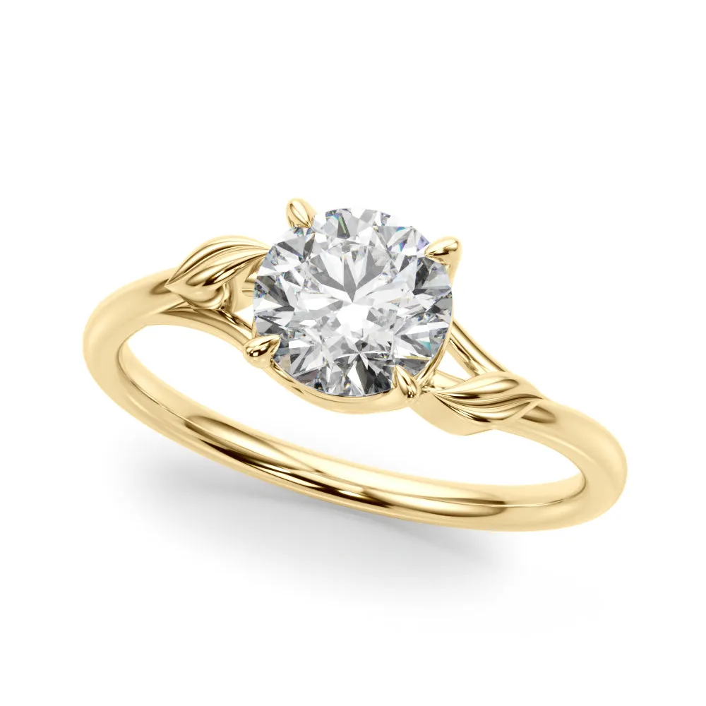 14K Solitaire Leaf Wave Engagement Ring