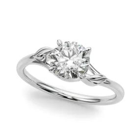 14K Solitaire Leaf Wave Engagement Ring