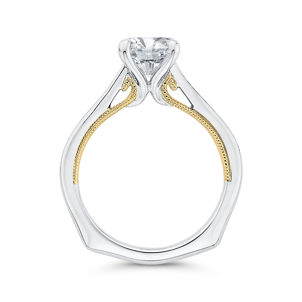 14K Two Tone Gold Round Cut Diamond Engagement Ring (Semi Mount)