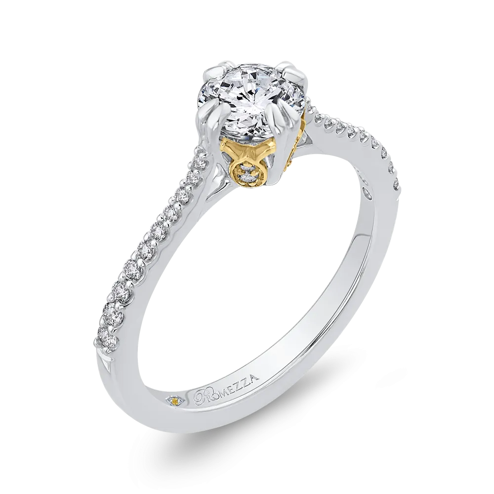 14K Two Tone Gold Round Cut Diamond Engagement Ring