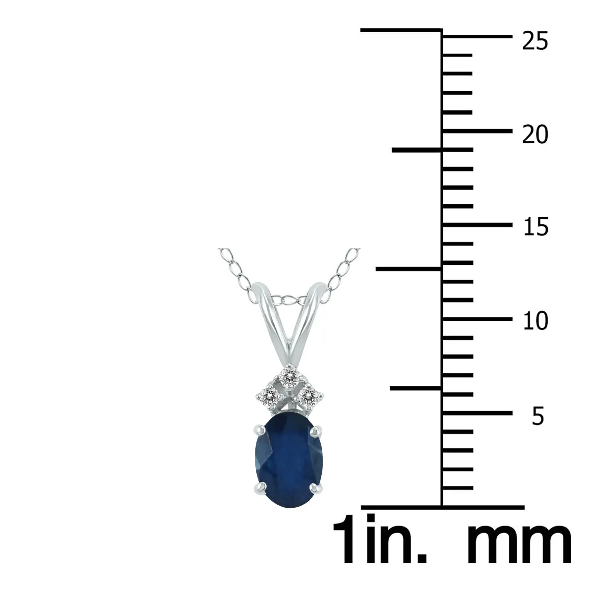 14K White Gold 5X3Mm Oval Sapphire And Three Stone Diamond Pendant