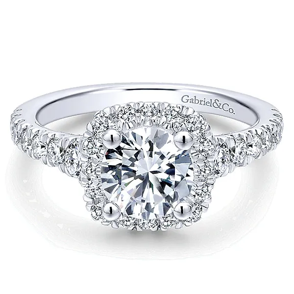 14k White Gold Entwined Cushion Halo Diamond Ring - ER12761R4W44JJ