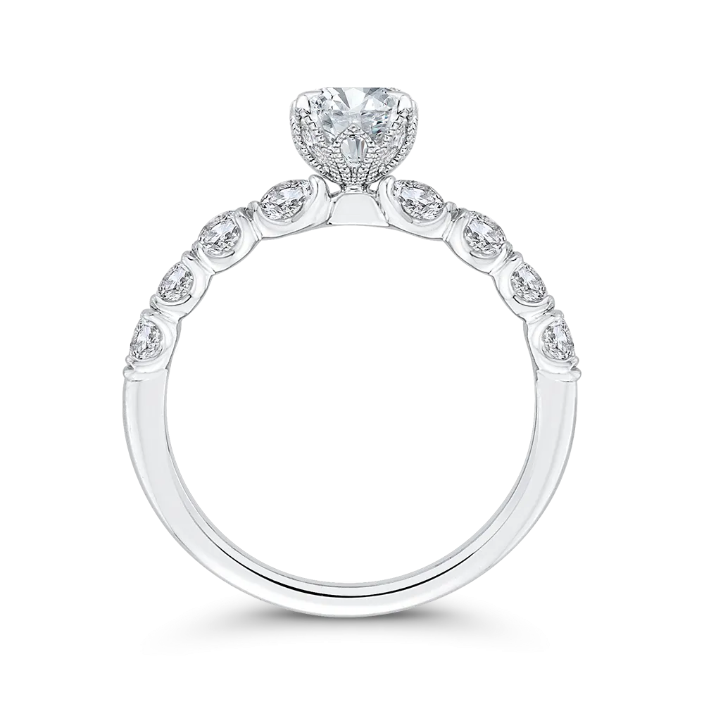 14K White Gold Oval Diamond Engagement Ring (Semi Mount)