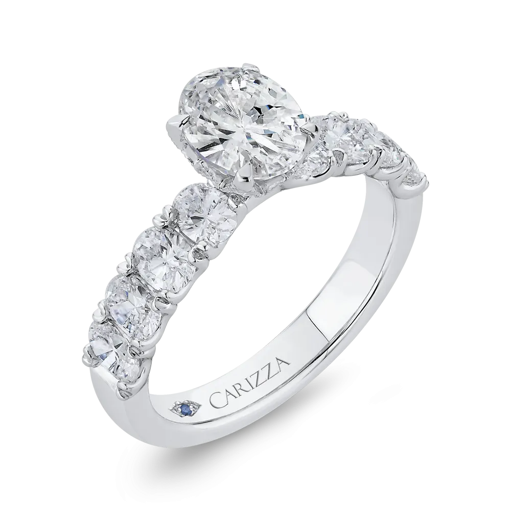 14K White Gold Oval Diamond Engagement Ring (Semi Mount)