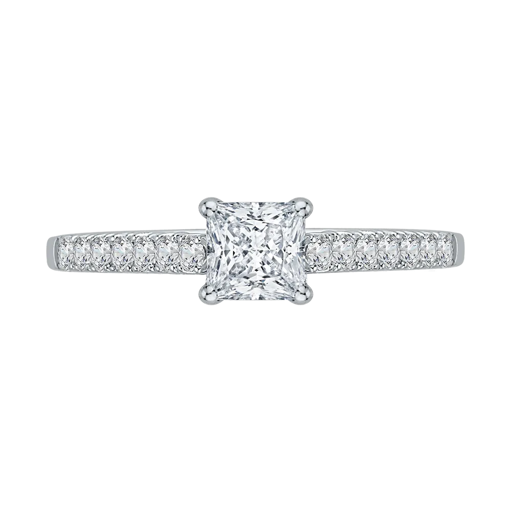 14K White Gold Princess Diamond Cathedral Style Engagement Ring