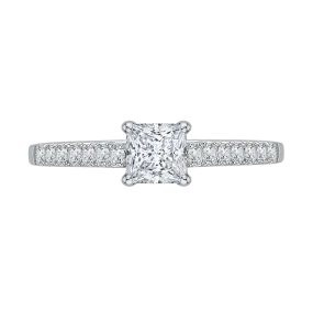 14K White Gold Princess Diamond Cathedral Style Engagement Ring