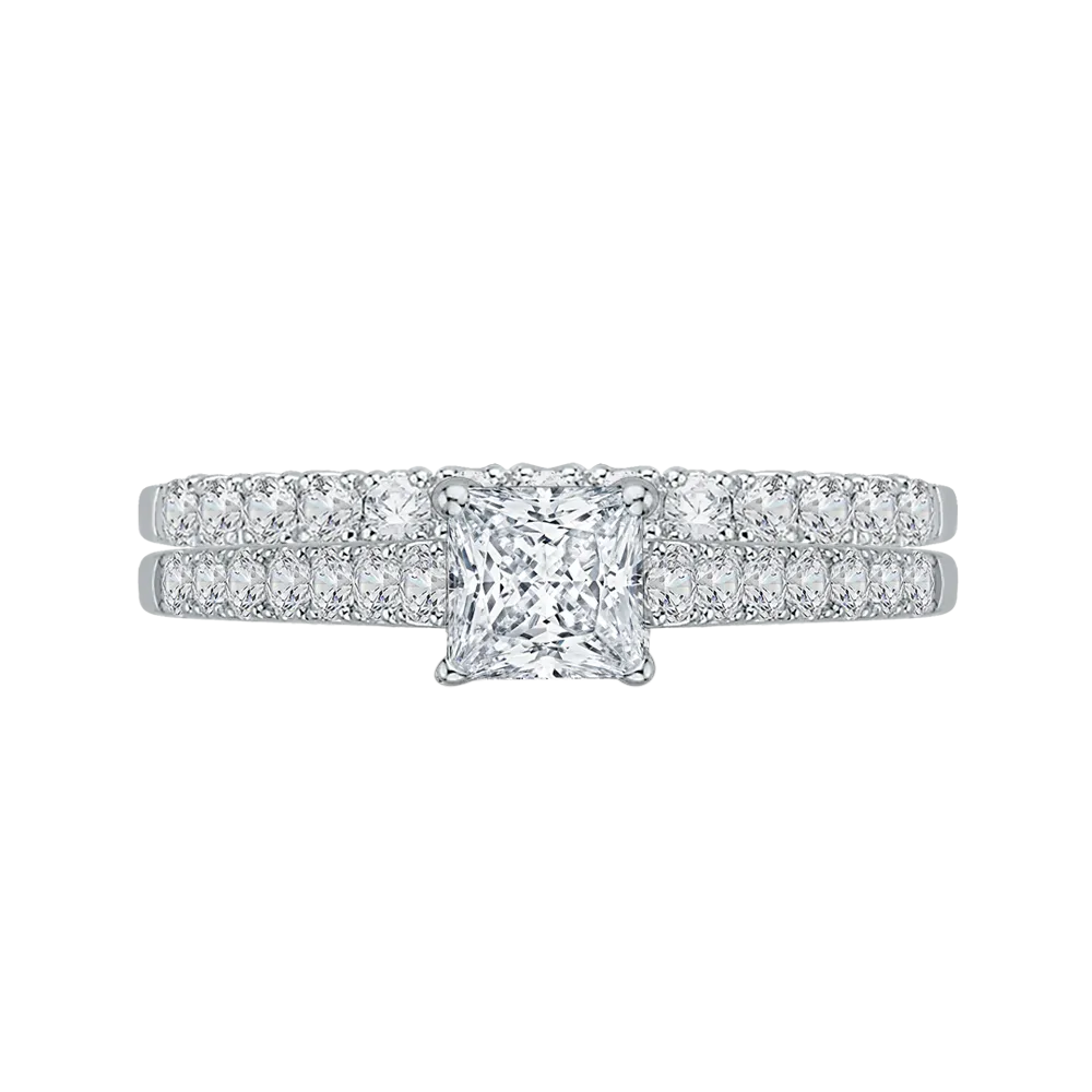 14K White Gold Princess Diamond Cathedral Style Engagement Ring