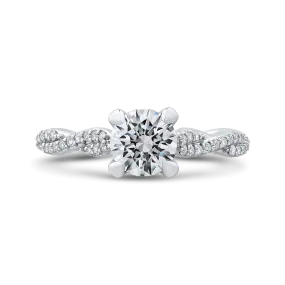 14K White Gold Round Diamond Floral Engagement Ring with Criss Cross Shank (Semi Mount)