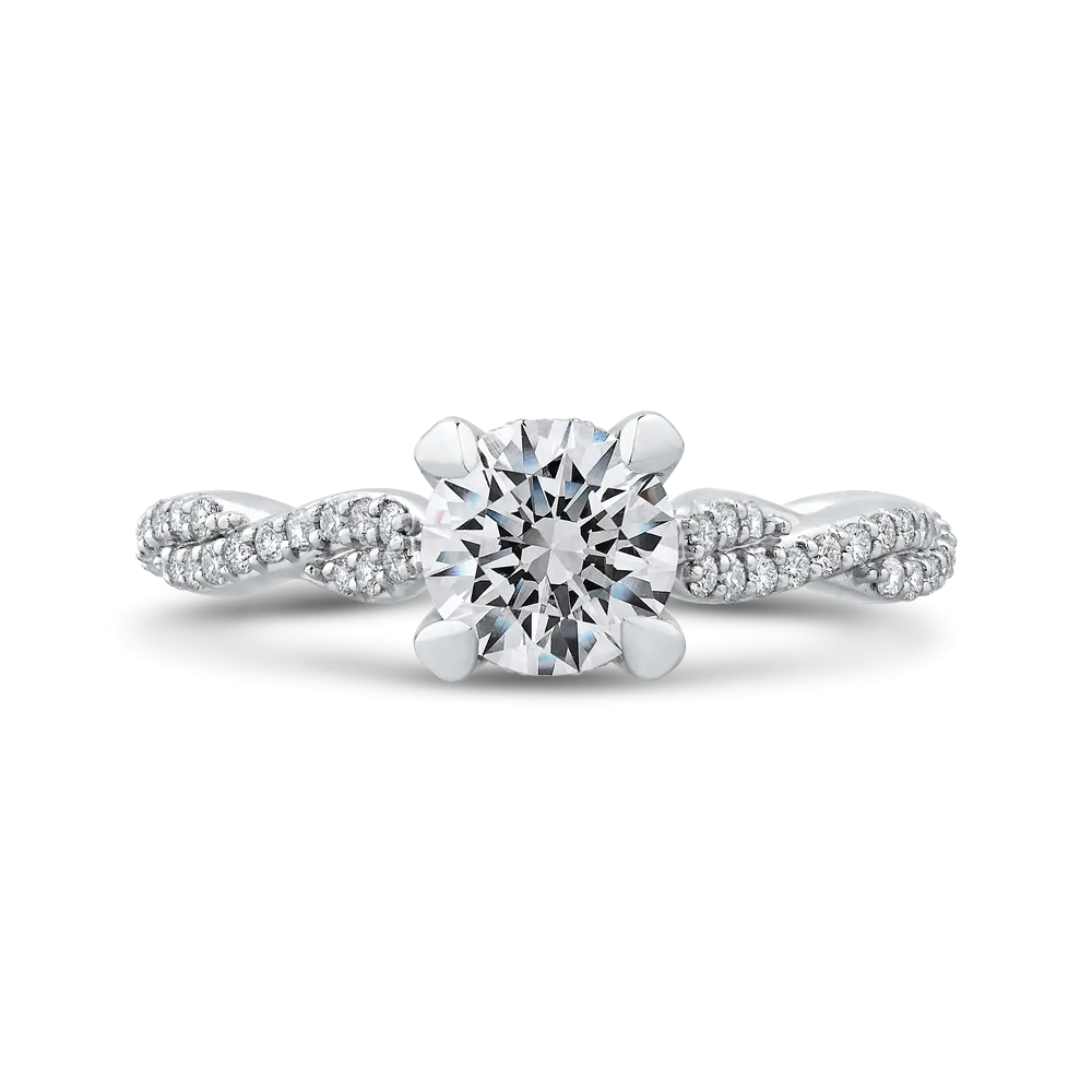 14K White Gold Round Diamond Floral Engagement Ring with Criss Cross Shank (Semi Mount)