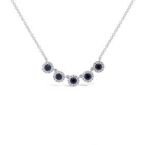 14K White Gold Sapphire & Diamond 5 Station Necklace