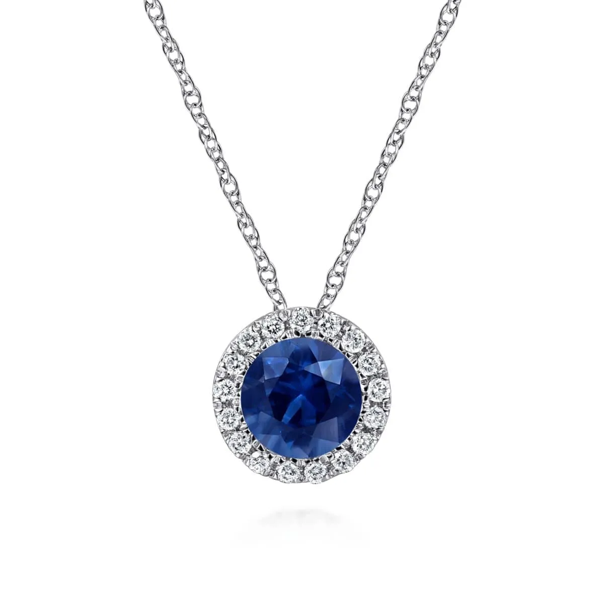 14K White Gold Sapphire and Diamond Halo Pendant Necklace - NK2824W45SA