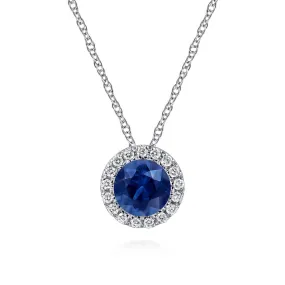 14K White Gold Sapphire and Diamond Halo Pendant Necklace - NK2824W45SA