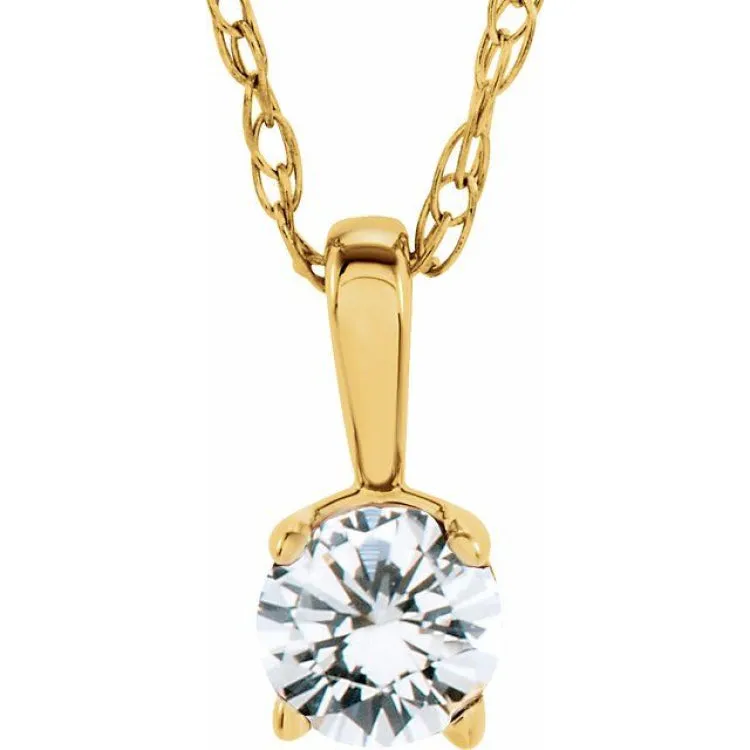 14K Yellow 3 mm Natural White Sapphire Youth Solitaire 14" Necklace