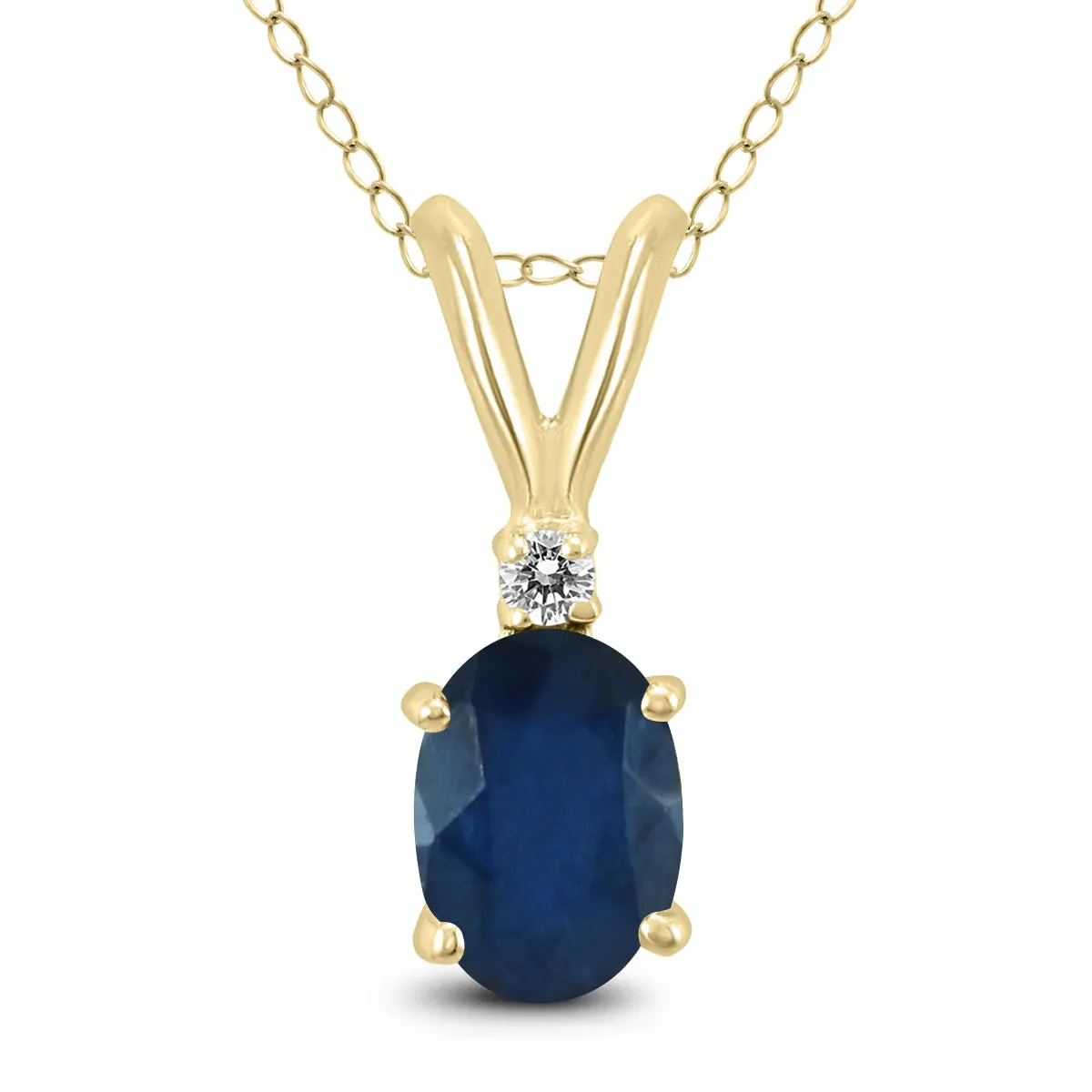 14K Yellow Gold 6X4Mm Oval Sapphire And Diamond Pendant