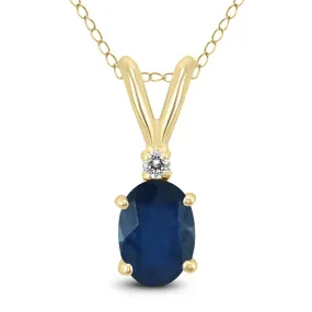 14K Yellow Gold 6X4Mm Oval Sapphire And Diamond Pendant