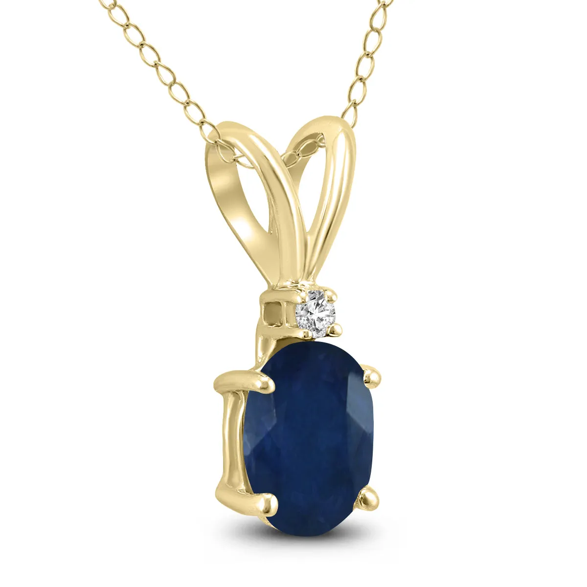 14K Yellow Gold 6X4Mm Oval Sapphire And Diamond Pendant