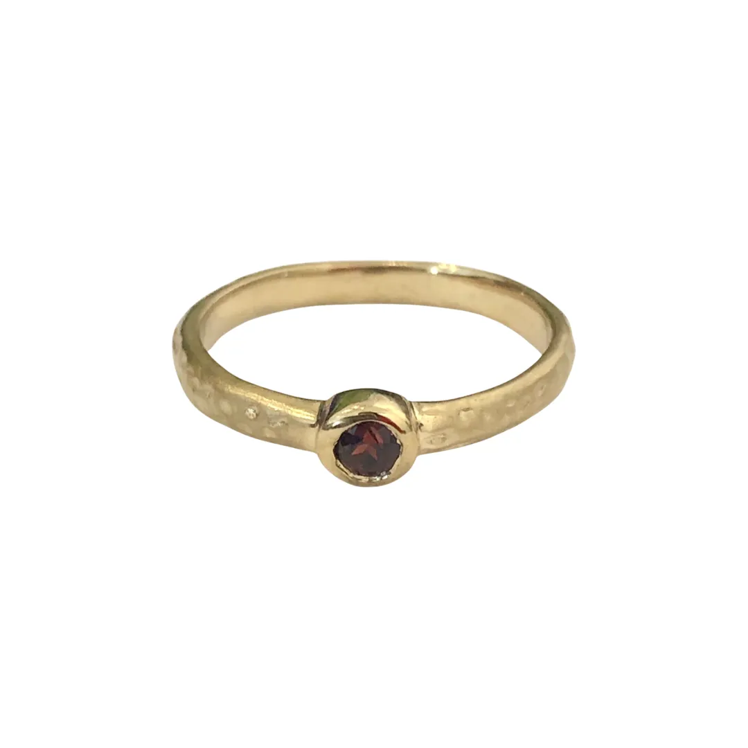 14K Yellow Gold Bezel-set Garnet Textured Ring