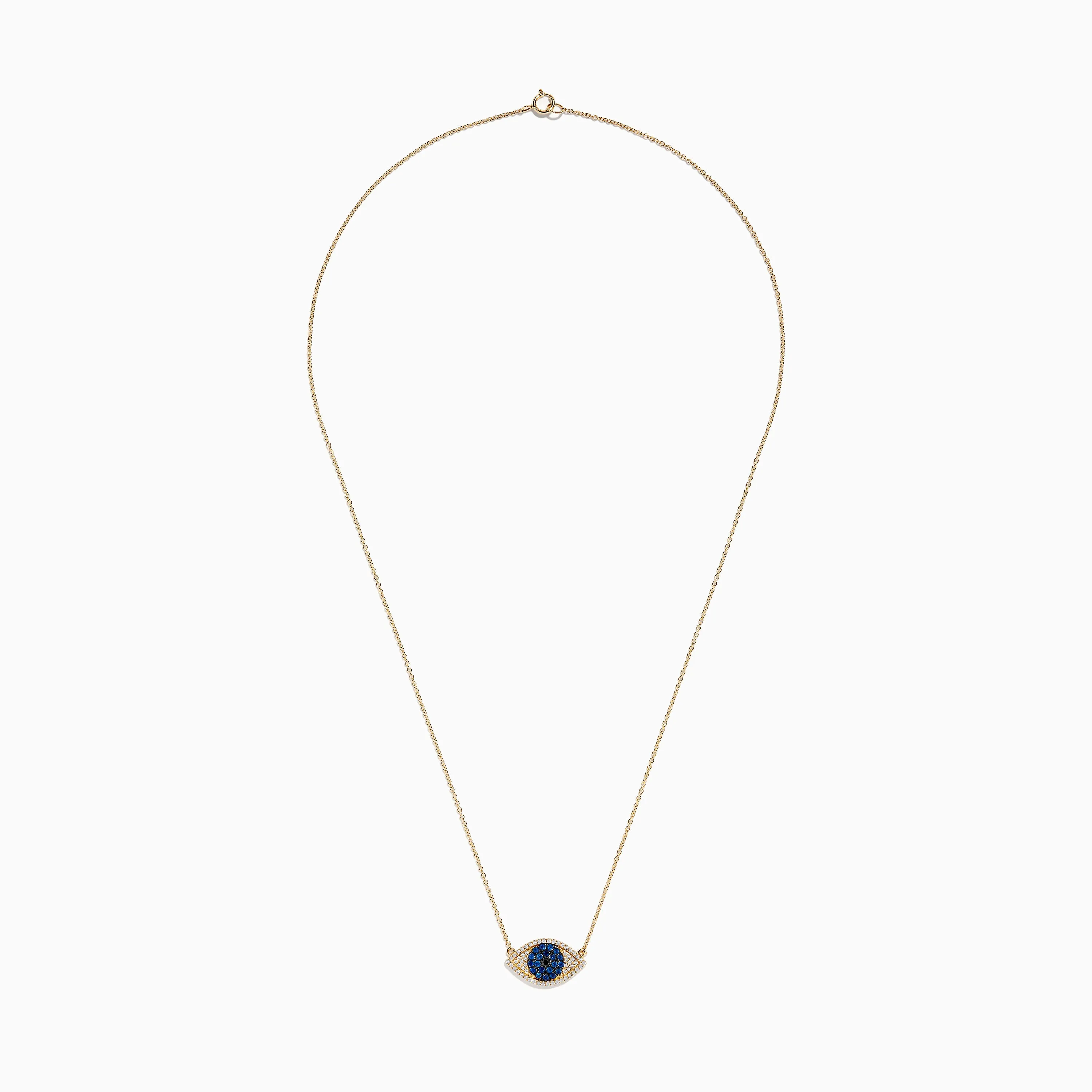 14K Yellow Gold Blue Sapphire and Diamond Evil Eye Necklace