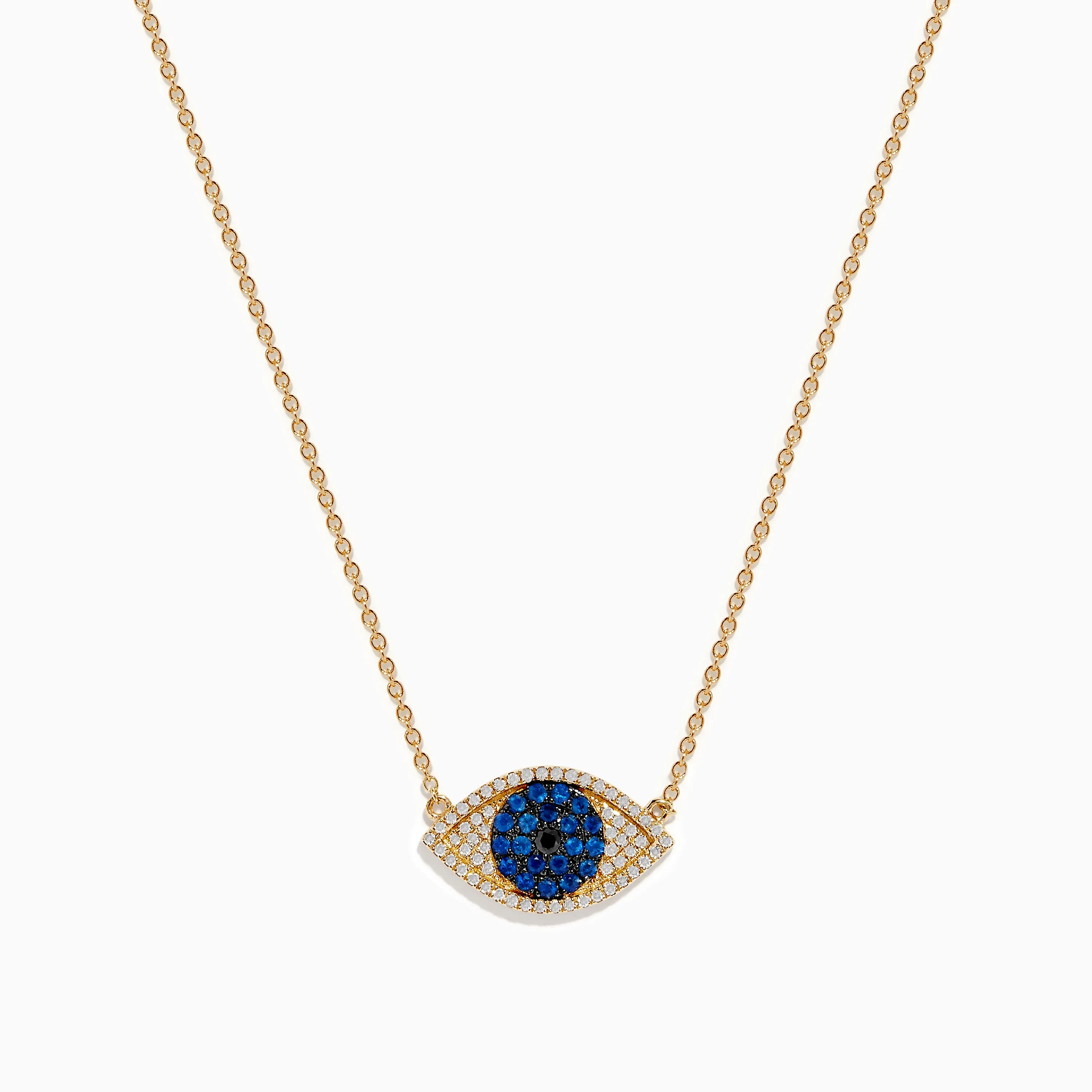 14K Yellow Gold Blue Sapphire and Diamond Evil Eye Necklace