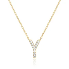 14k Yellow Gold Created White Sapphire Initial Y Letter Pendant Necklace Plated