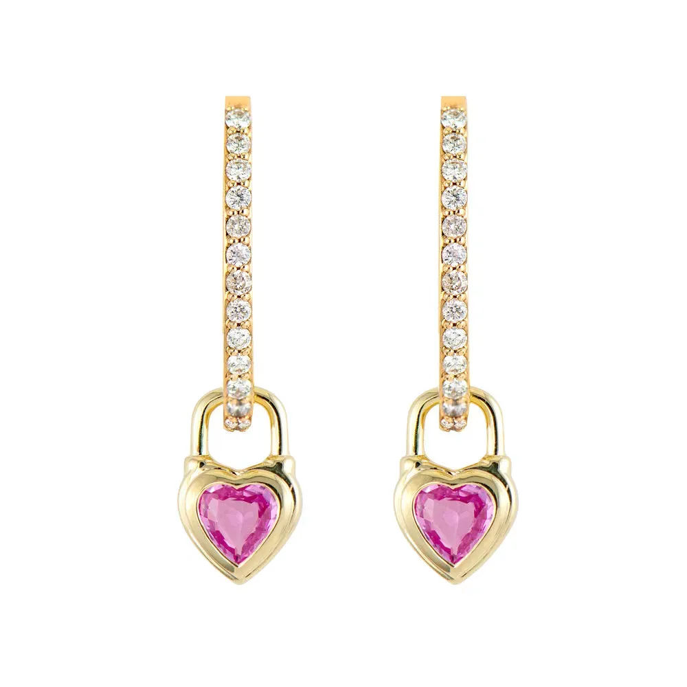 14KY Beating Heart Pink Sapphire Charms