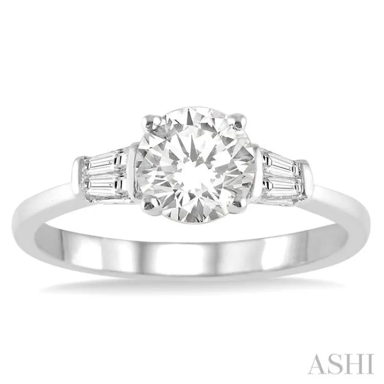 1/5 ctw Round Shape Baguette Diamond Semi-Mount Engagement Ring in 14K White Gold