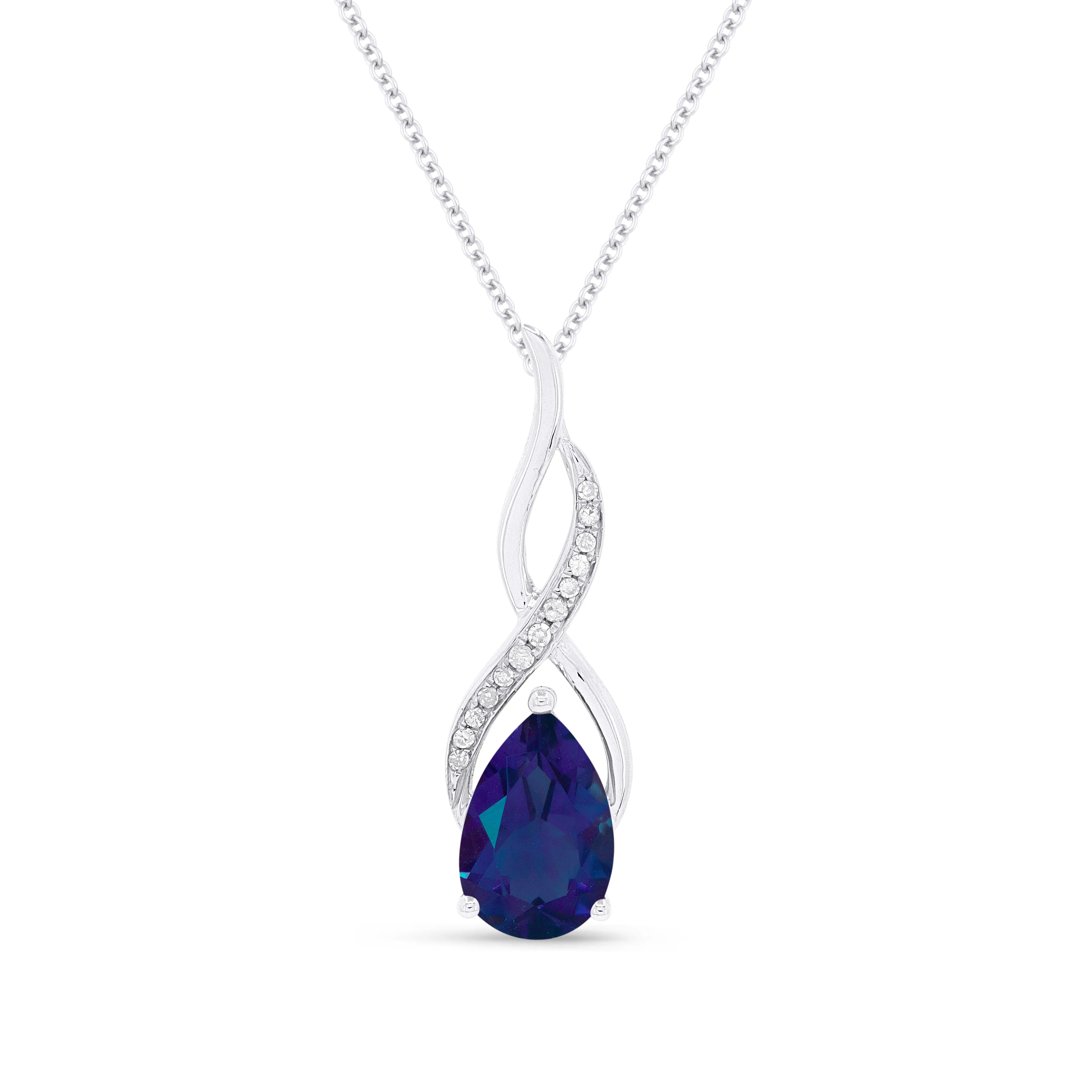 1.62Ct Created Sapphire 16"pendant Necklace In 14K White Gold