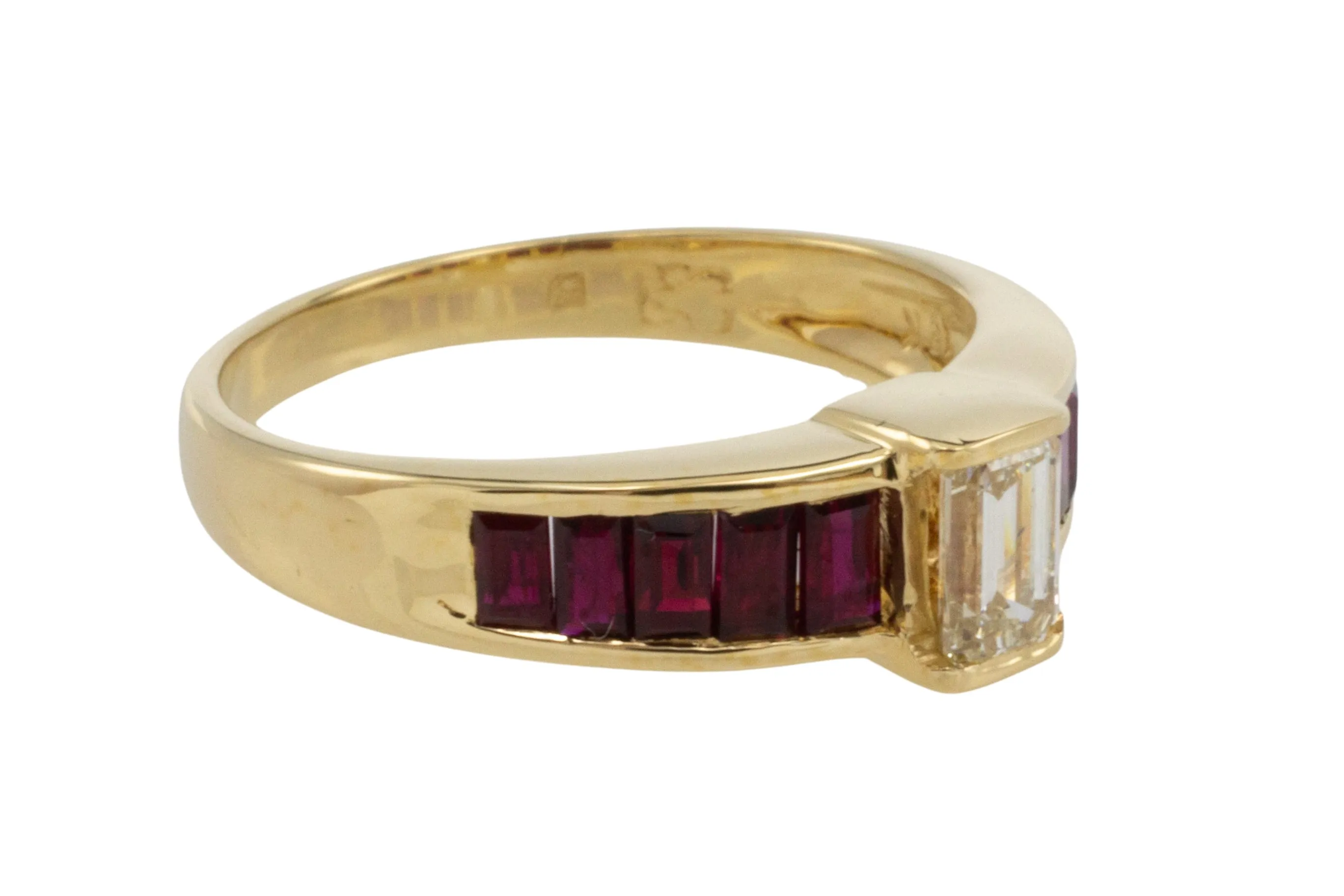 18 carat gold baguette ruby and diamond ring